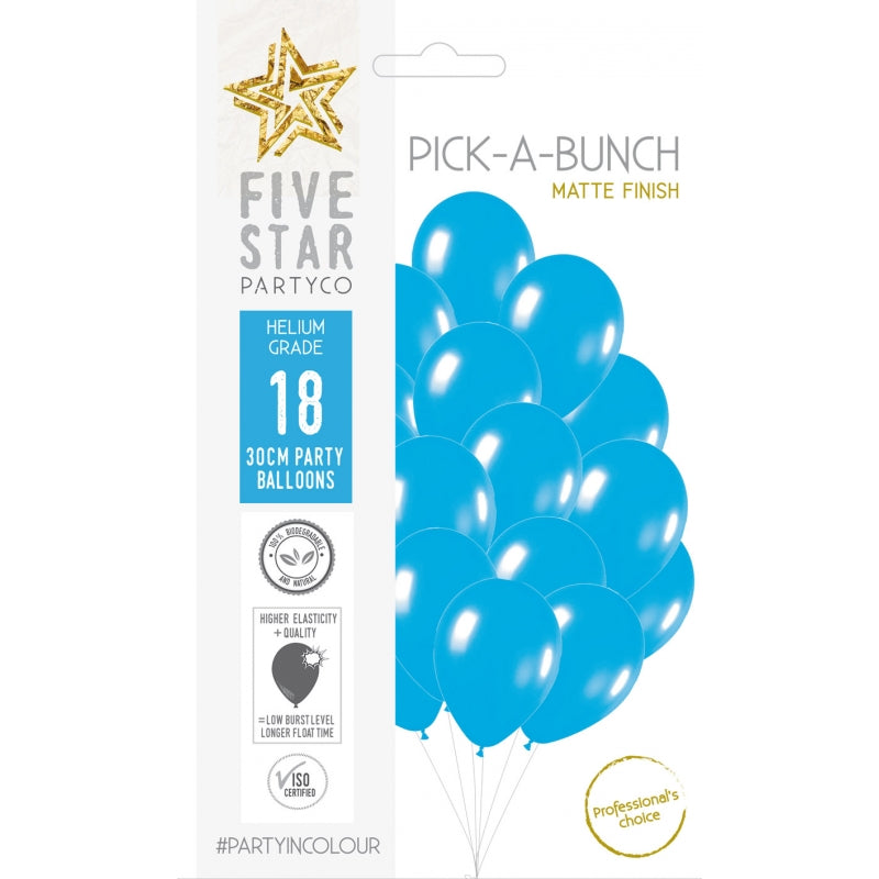 Matte Blue 30cm Round Balloon 18pk