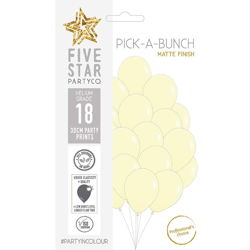 Matte Pastel Yellow 30cm Round Balloon 18pk