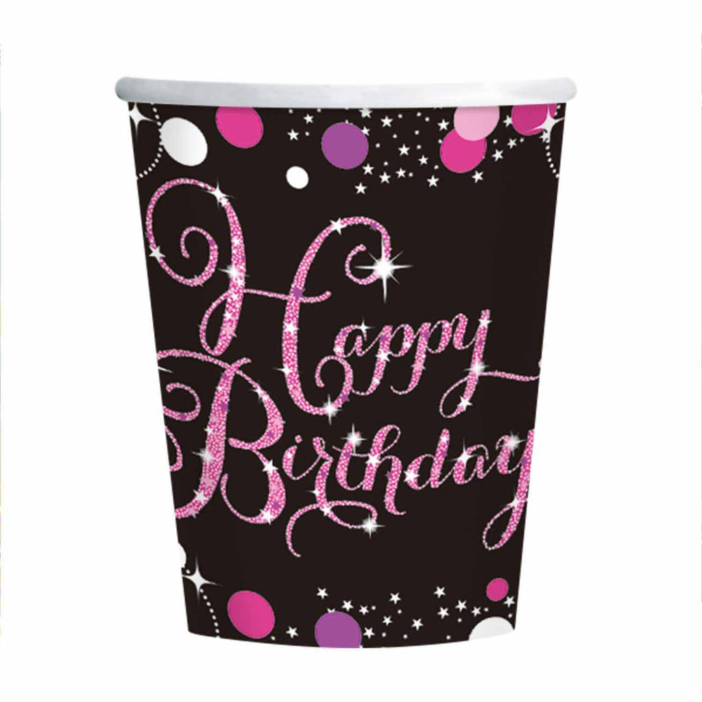 Pink Celebration Happy Birthday 266ml Cups PK8