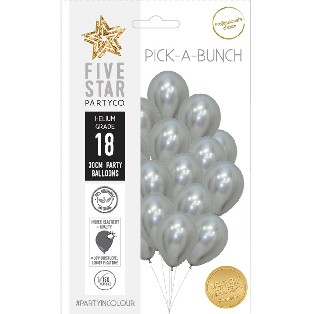 Reflex Silver 30cm Round Balloon 18pk