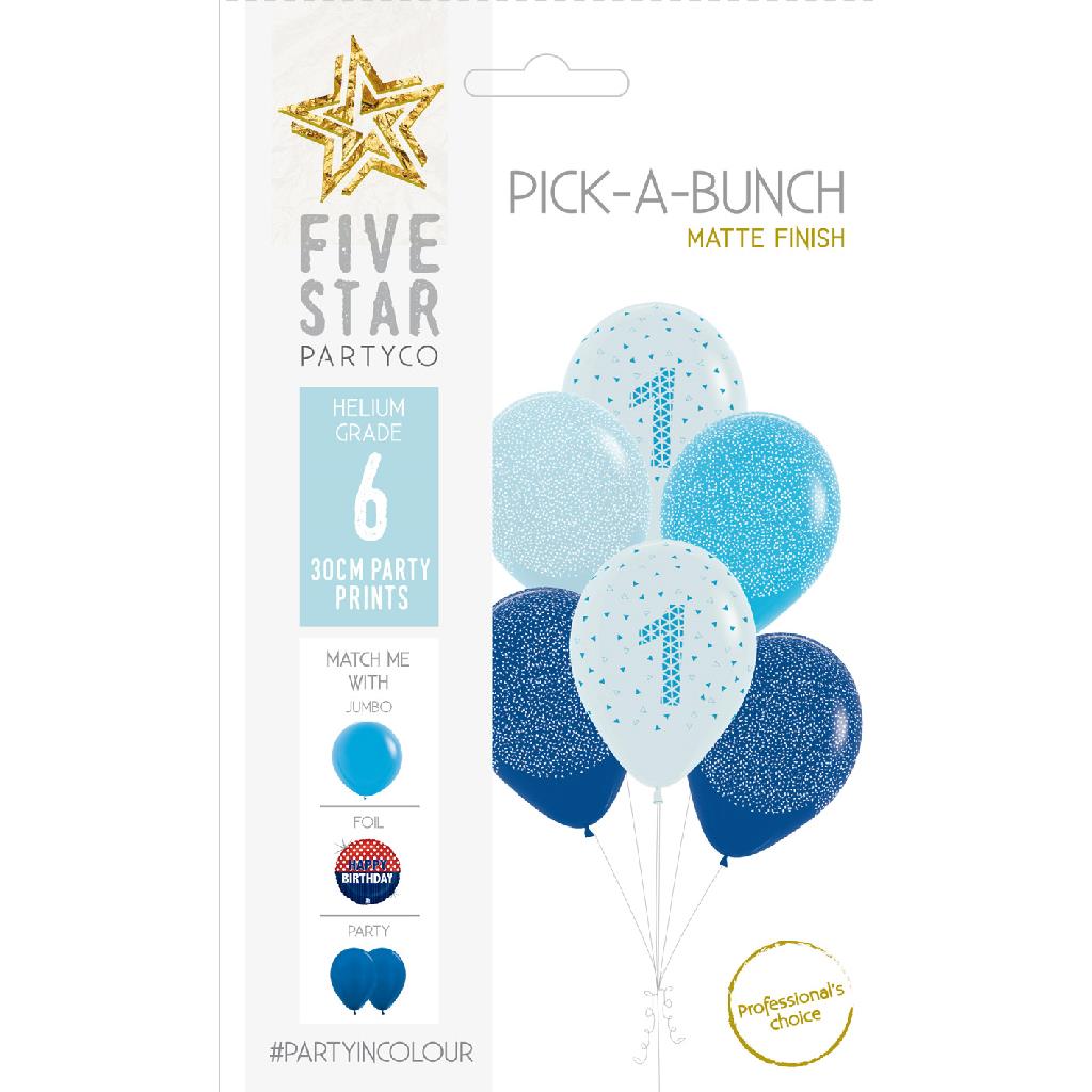 PICK-A-BUNCH 1st Birthday Boy 30cm Blue/white 6pk