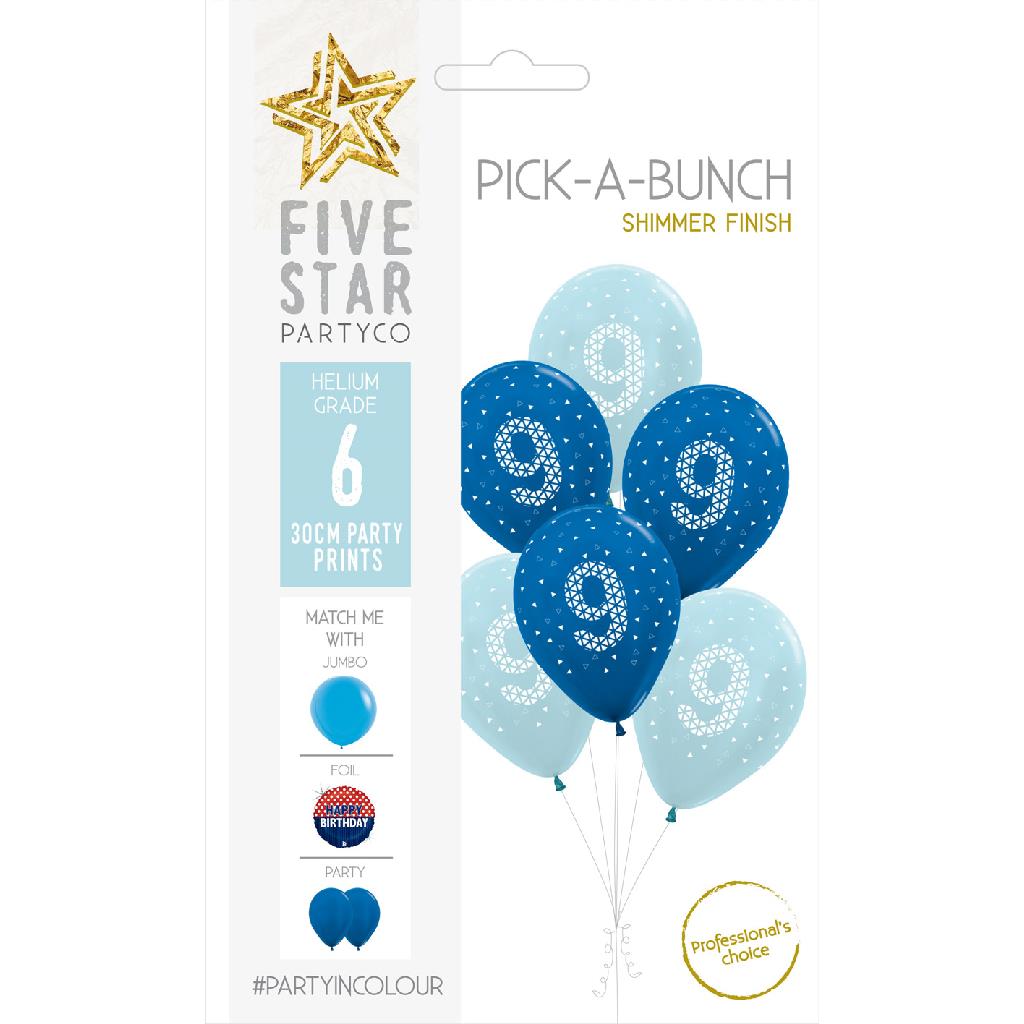 PICK-A-BUNCH 9th Birthday Boy 30cm Blue/white 6pk