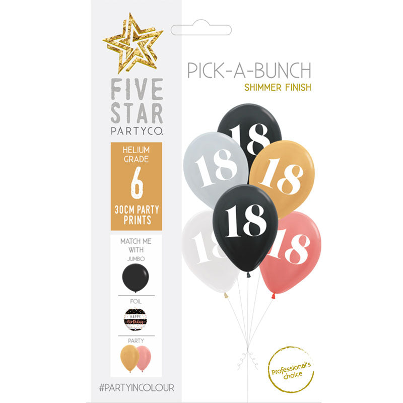 PICK-A-BUNCH 18th Birthday 30cm Asst 6pk