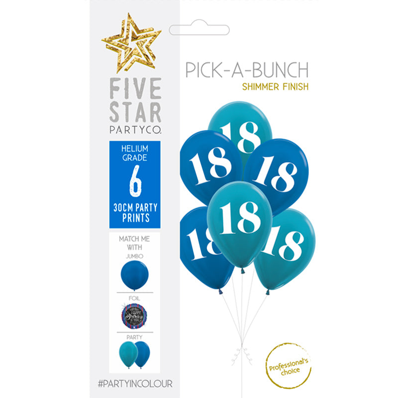 PICK-A-BUNCH 18th Birthday 30cm Blue Asst 6pk