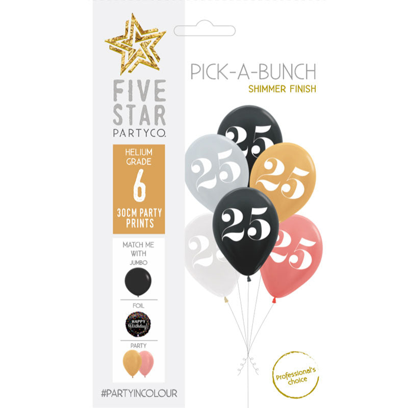 PICK-A-BUNCH 25th Birthday 30cm Asst 6pk