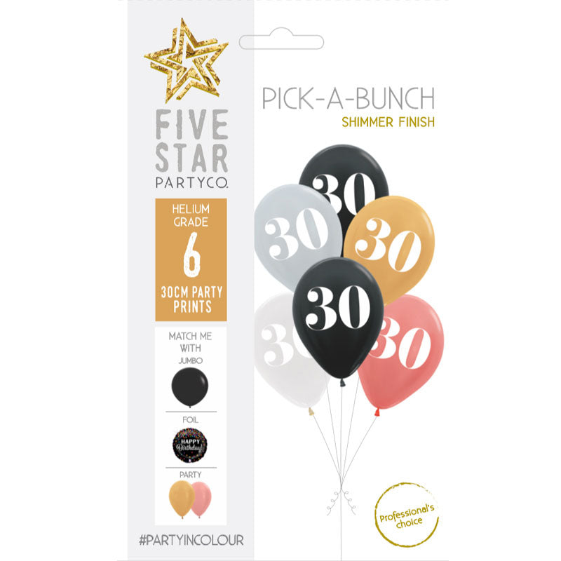 PICK-A-BUNCH 30th Birthday 30cm Asst 6pk