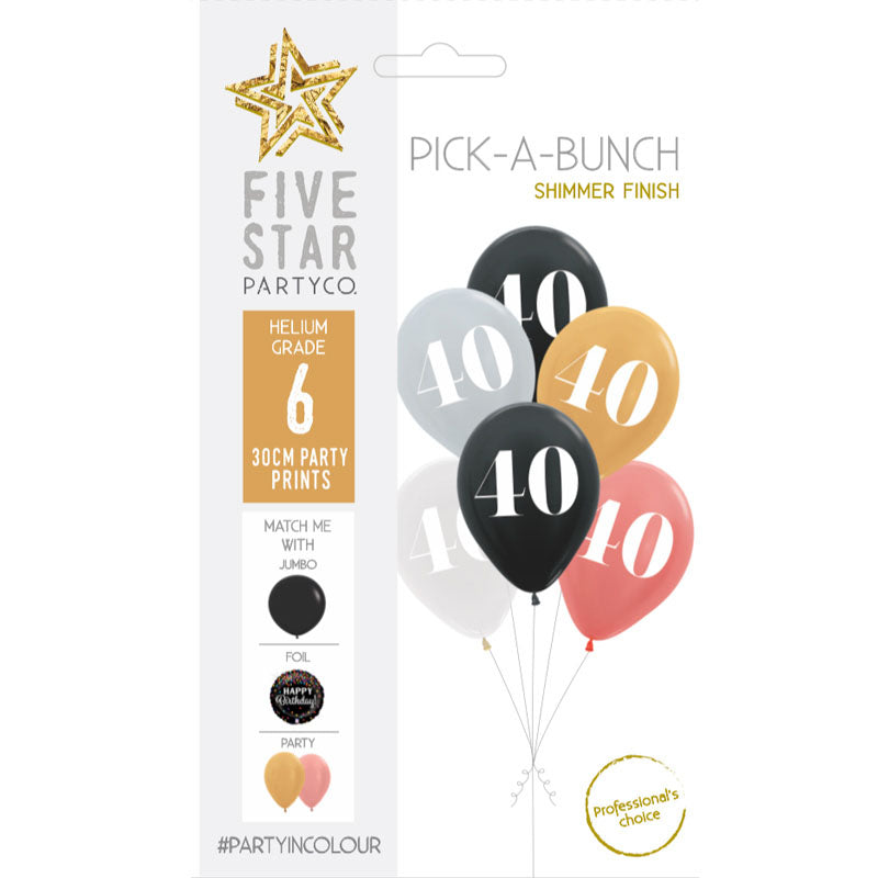 PICK-A-BUNCH 40th Birthday 30cm Asst 6pk