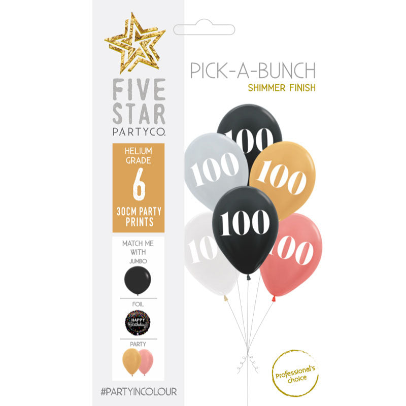 PICK-A-BUNCH 100th Birthday 30cm Asst 6pk