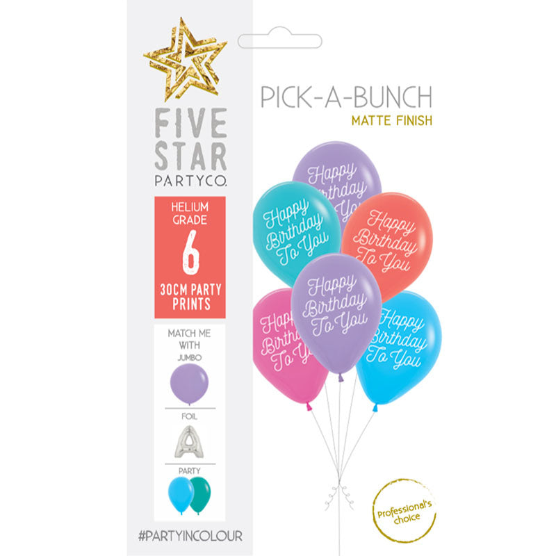 PICK-A-BUNCH H/Bday to You 30cm Bright Asst 6pk