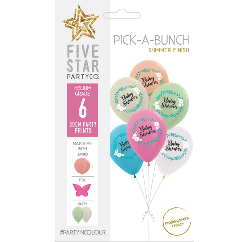 PICK-A-BUNCH Baby Shower 30cm Asst 6pk