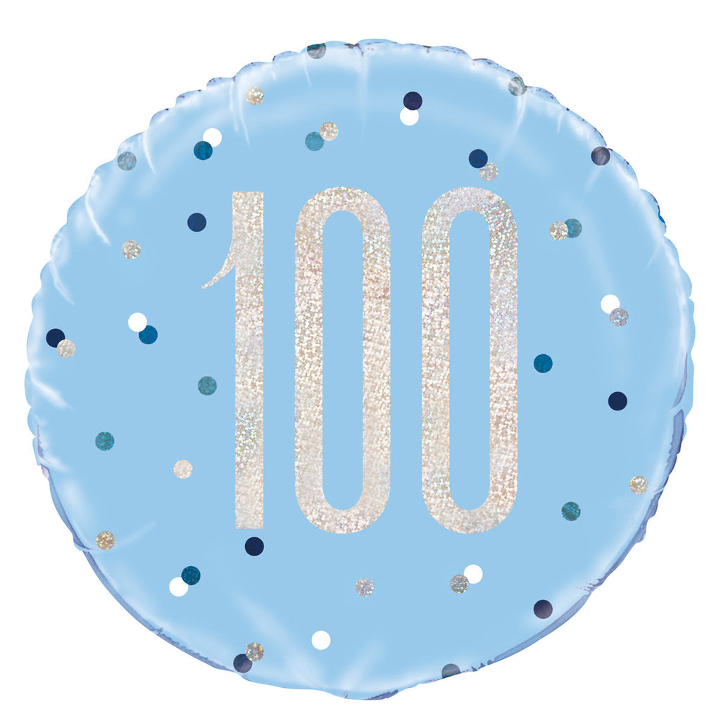 BLUE "100" 45CM (18") FOIL PRISMATIC BALLOON