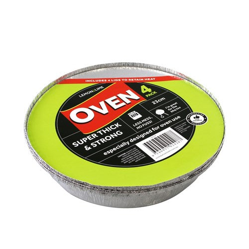 FOIL CONTAINER W/LID ROUND 4PK 23CM