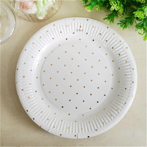 12PK 230MM METALLIC GOLD DOTTY PAPER PLATE