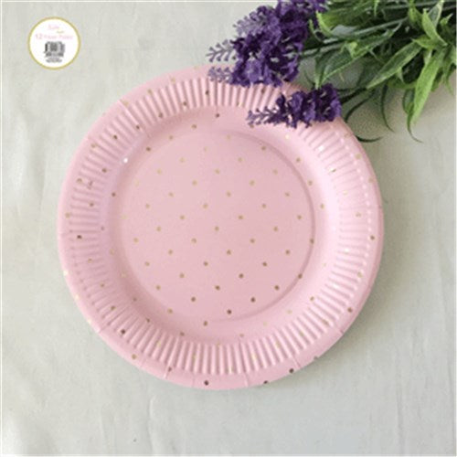 12PK 23CM PINK PLATE - GOLD FOILED