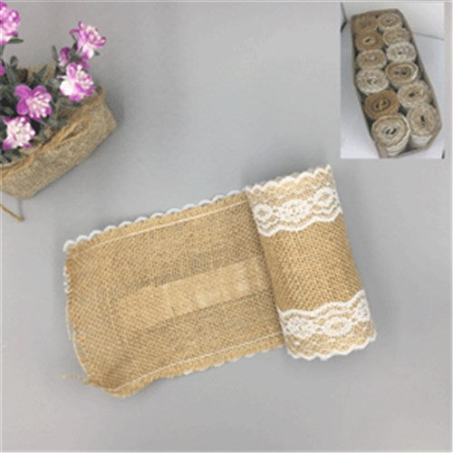 2M HESSIAN RIBBON WITH LACE (12CM)