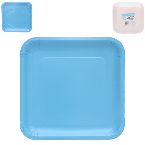 23 cm square plates sky blue