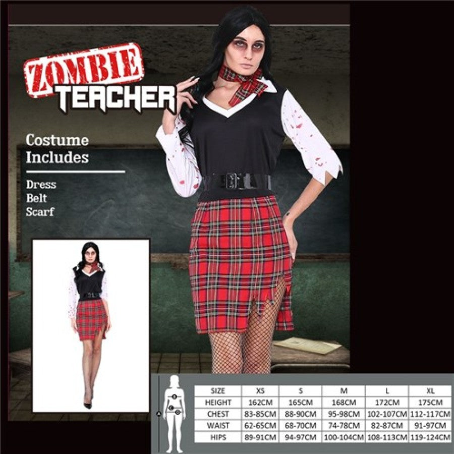 ZOMBIE TEACHER 2A SIZES (MED & LRG) INCLUDING DRESS, BELT, SCARF