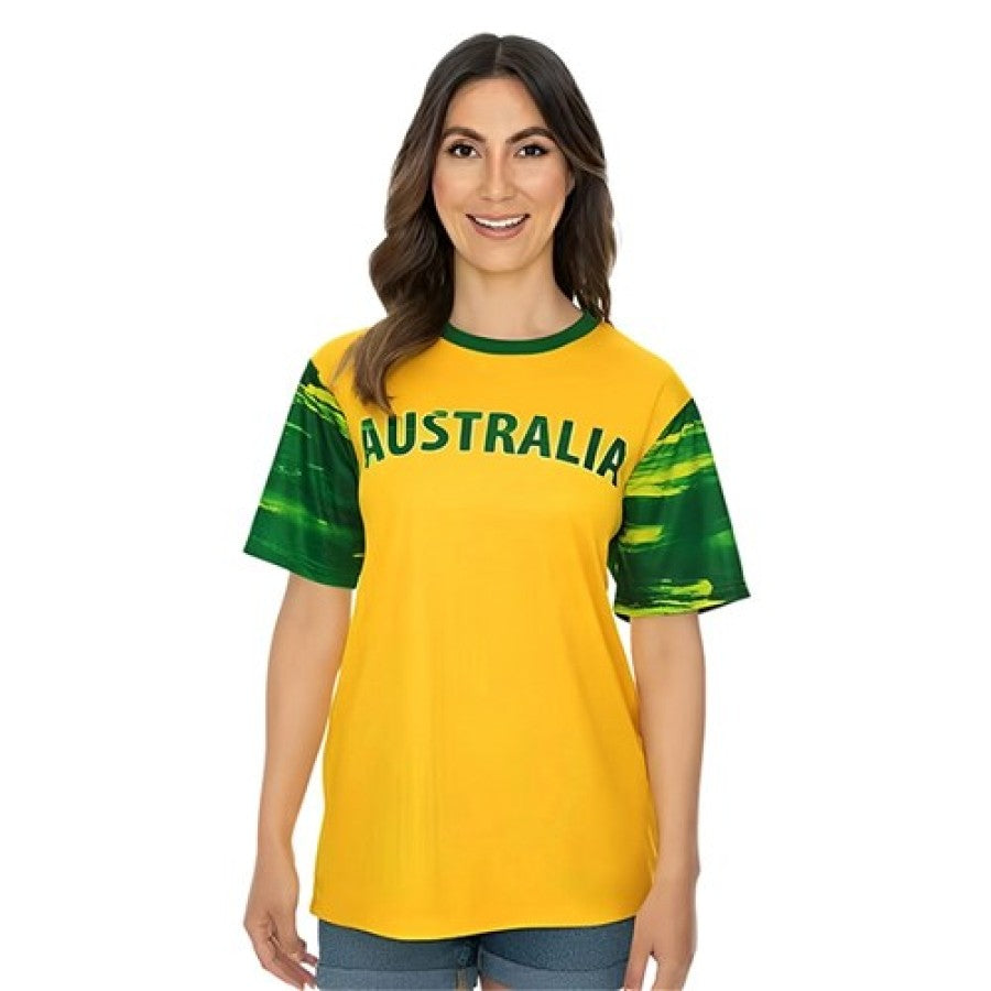 WOMENS green and gold AUS T-shirt S/M