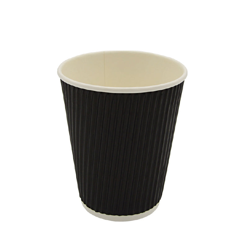 12oz Double Wall Rippled Coffee Cups Black PK25