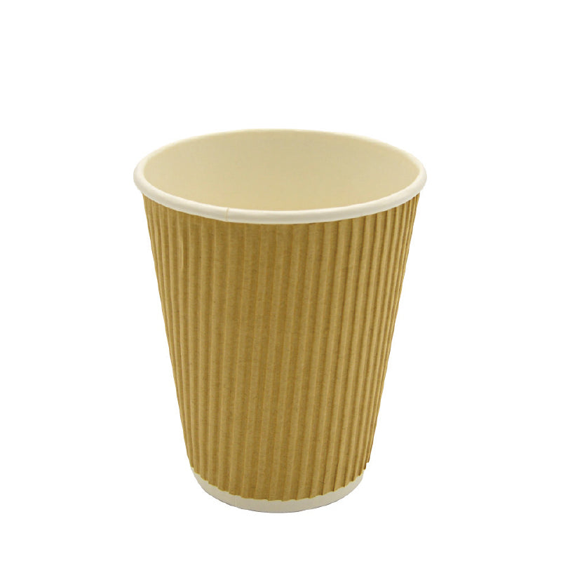 12oz Double Wall Rippled Coffee Cups Kraft PK25