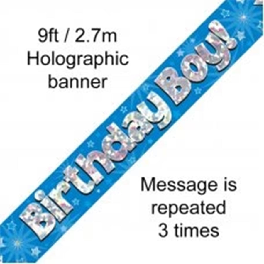 Blue Holographic Birthday Boy Banner 2.7M