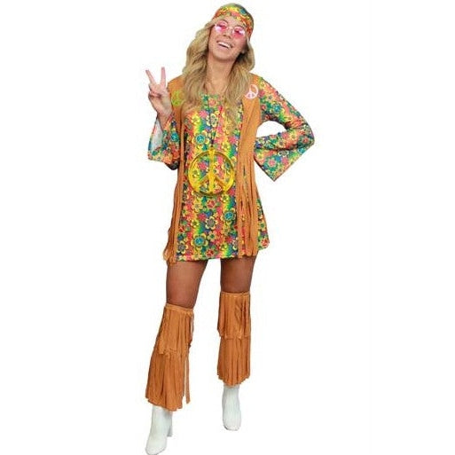 Women'S Retro Hippie Medium(dress,vest,headband &amp; boot cover