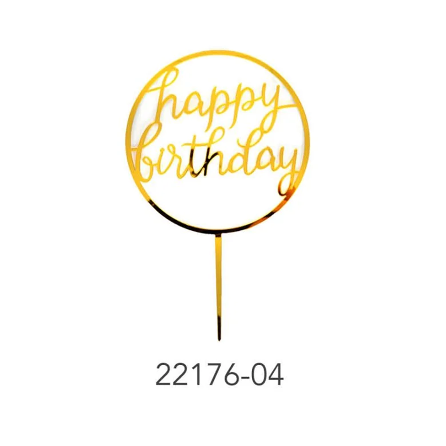 Deluxe Cake Topper (Happy Birthday) Circle Gold