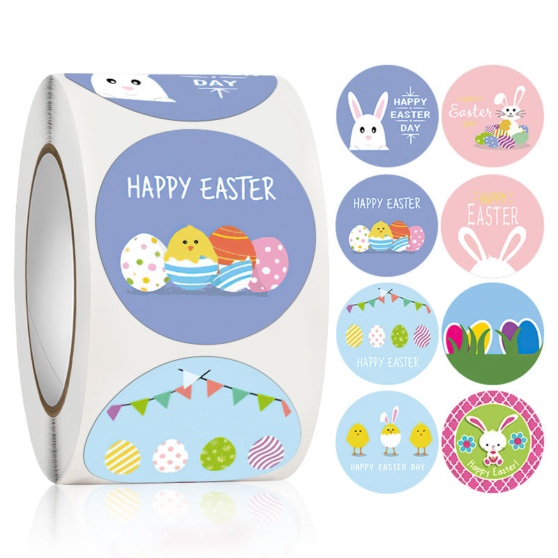 3.8CM 500 PC ROLL OF EASTER STICKERS IN PILYBAG W/ HEADER CARD