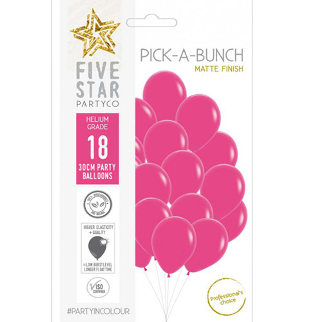 Matte Fuchsia 30cm Round Balloon 18pk