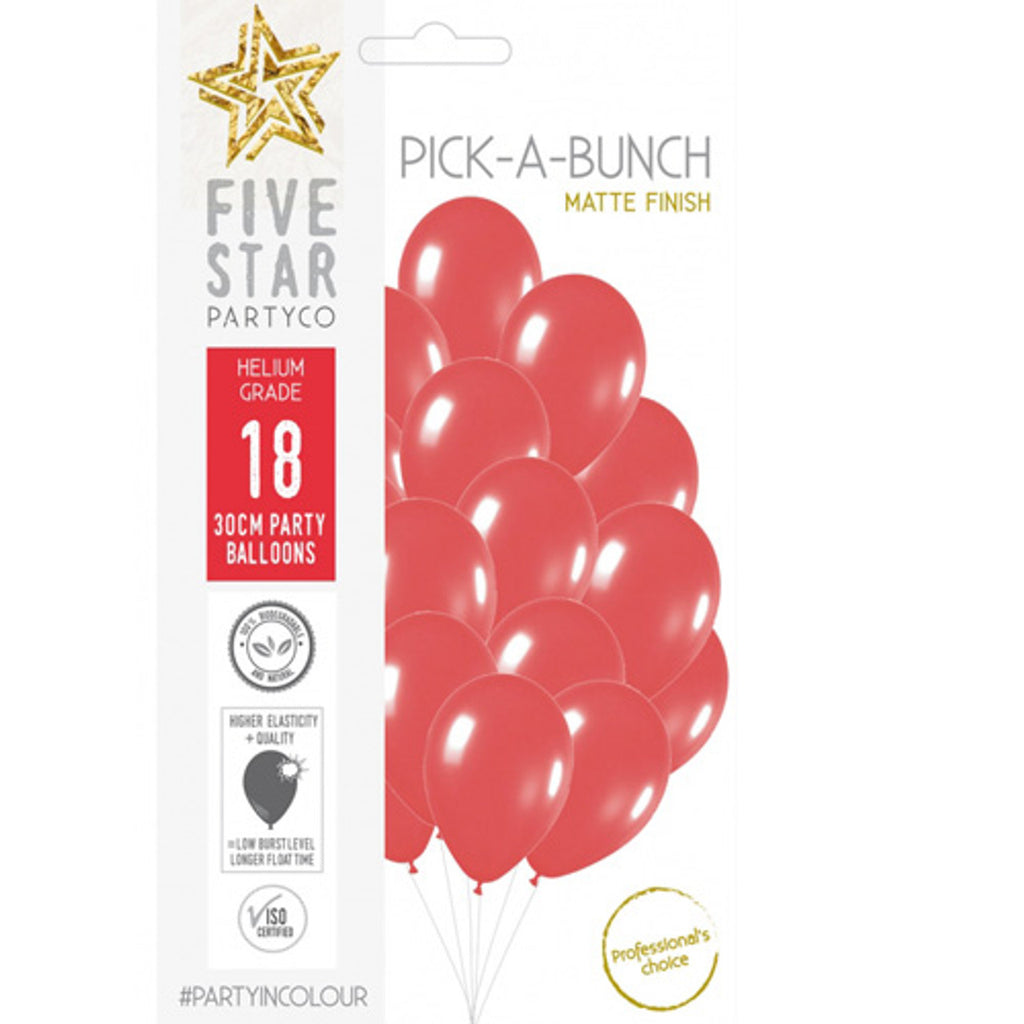 Matte Red 30cm Round Balloon 18pk