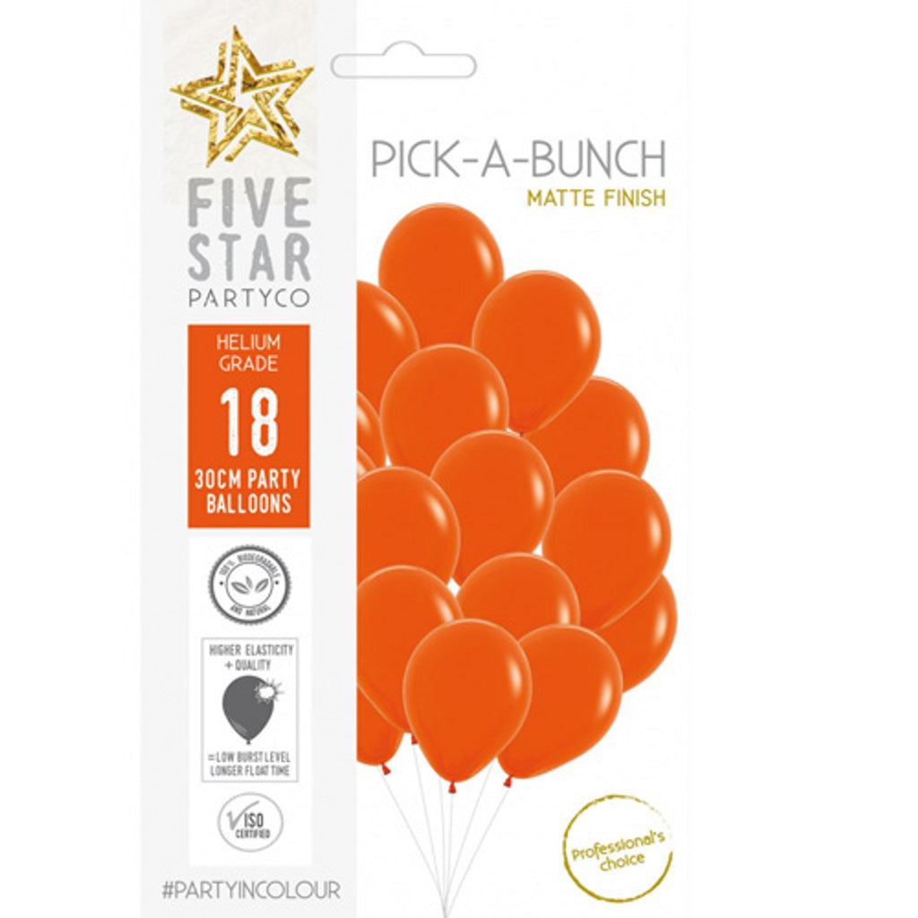 Matte Orange 30cm Round Balloon 18pk