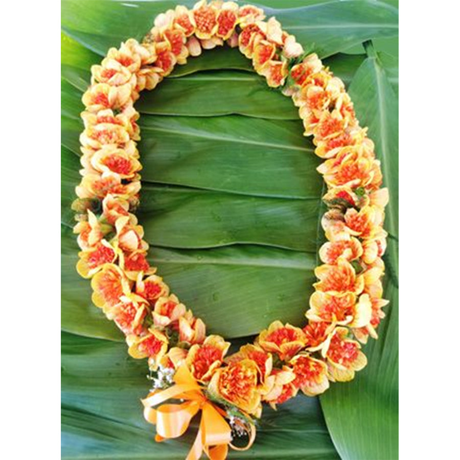 LUAU FANCY ORCHID LEI ORANG/WH