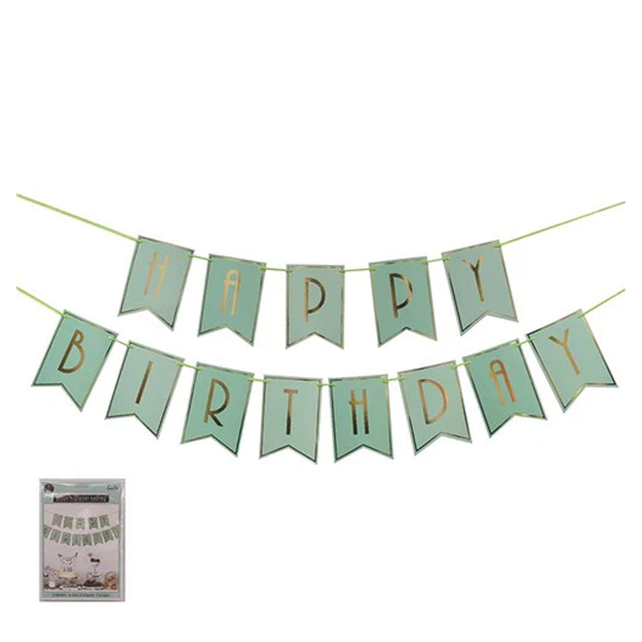 LUXE MINT &amp; GOLD FOIL BIRTHDAY BUNTING-EACH SHEET 22*15CM &amp; INCLUDES 5M RIBBON