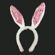 EASTER HEADBAND BUNNY EARS 23CM SEQUINS 2A PINK BLUE