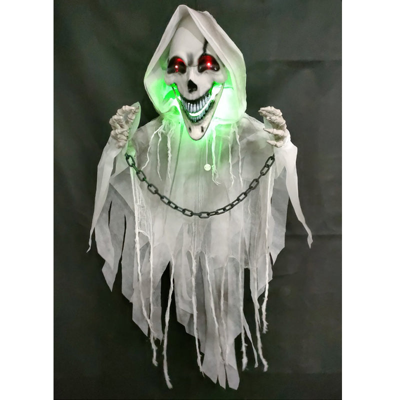 HWEEN HANGING REAPER WHITE W/CHAINS 100X153CM ANIMATED