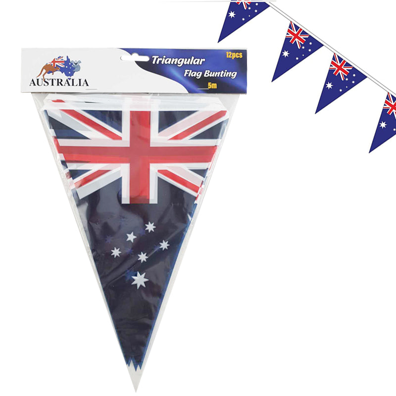 AUSTRALIA BUNTING 12P TRIANGULAR FLAG 20X25CM ON STRING 5M LONG