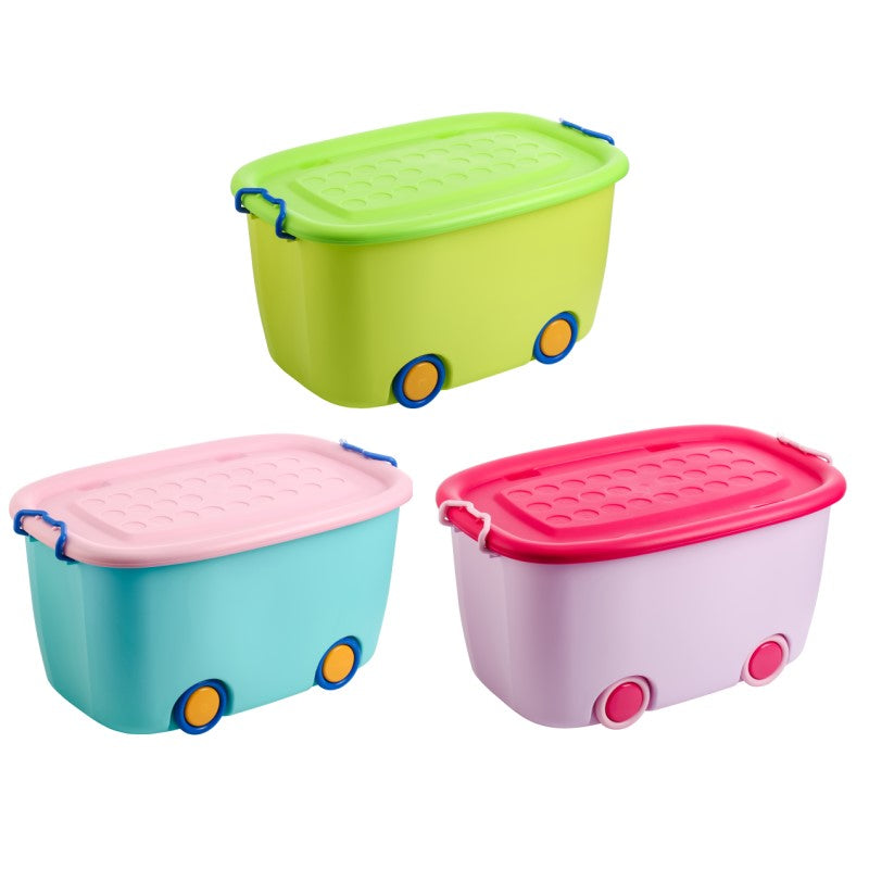 PLASTIC CONTAINER W/WHEEL 40L 49/59X30.5X30CM 3COLS