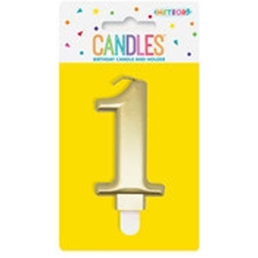 METALLIC GOLD B'DAY CANDLE - NUMBER 1