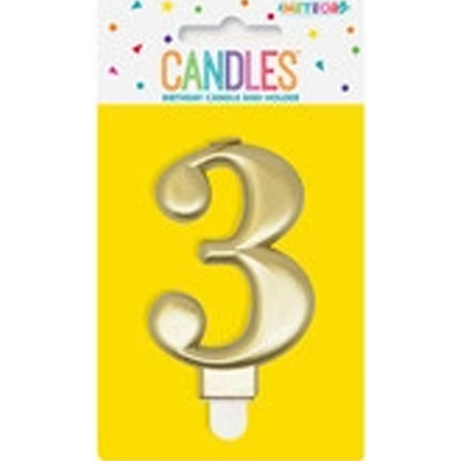 METALLIC GOLD B'DAY CANDLE - NUMBER 3