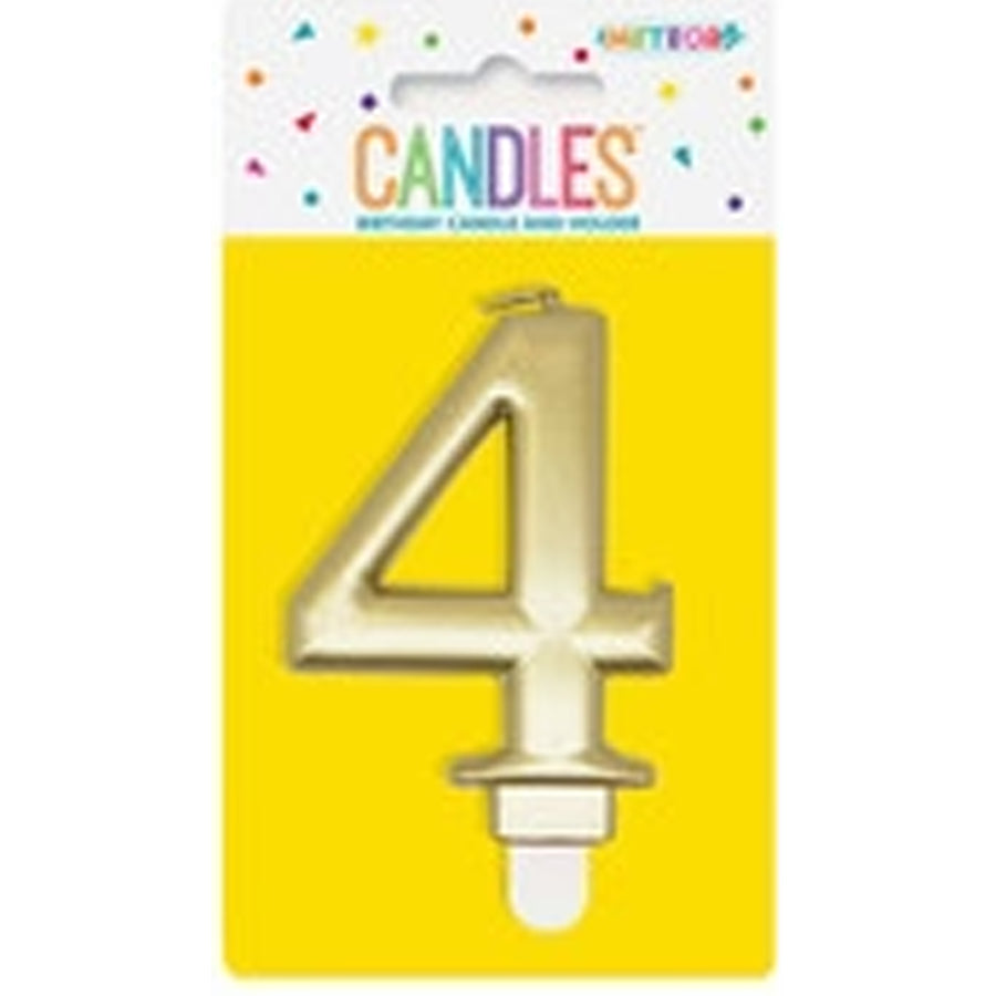 METALLIC GOLD B'DAY CANDLE - NUMBER 4