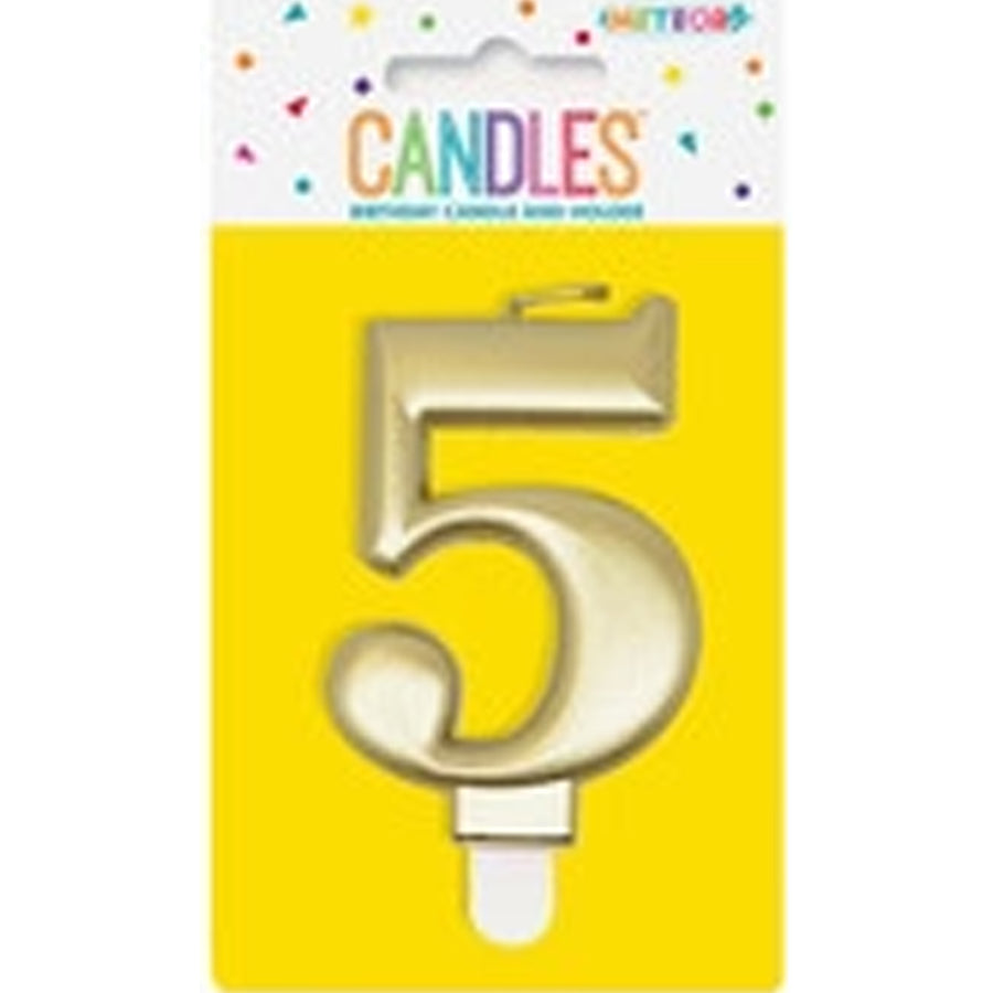 METALLIC GOLD B'DAY CANDLE - NUMBER 5