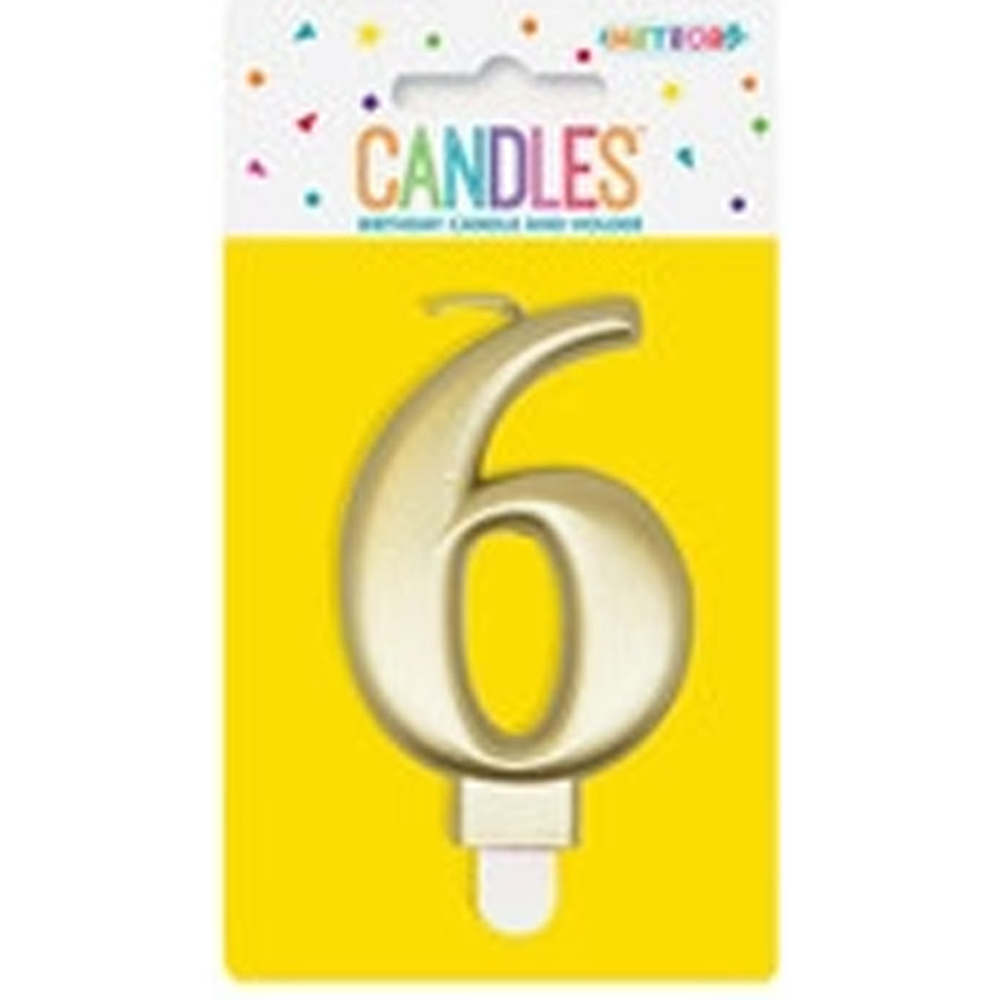 METALLIC GOLD B'DAY CANDLE - NUMBER 6