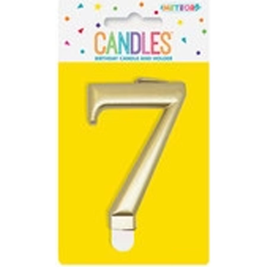 METALLIC GOLD B'DAY CANDLE - NUMBER 7