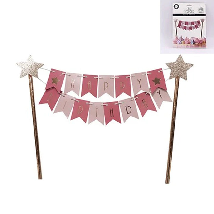 PINK BUNTING HAPPY BIRTHDAY' CAKE TOPPER