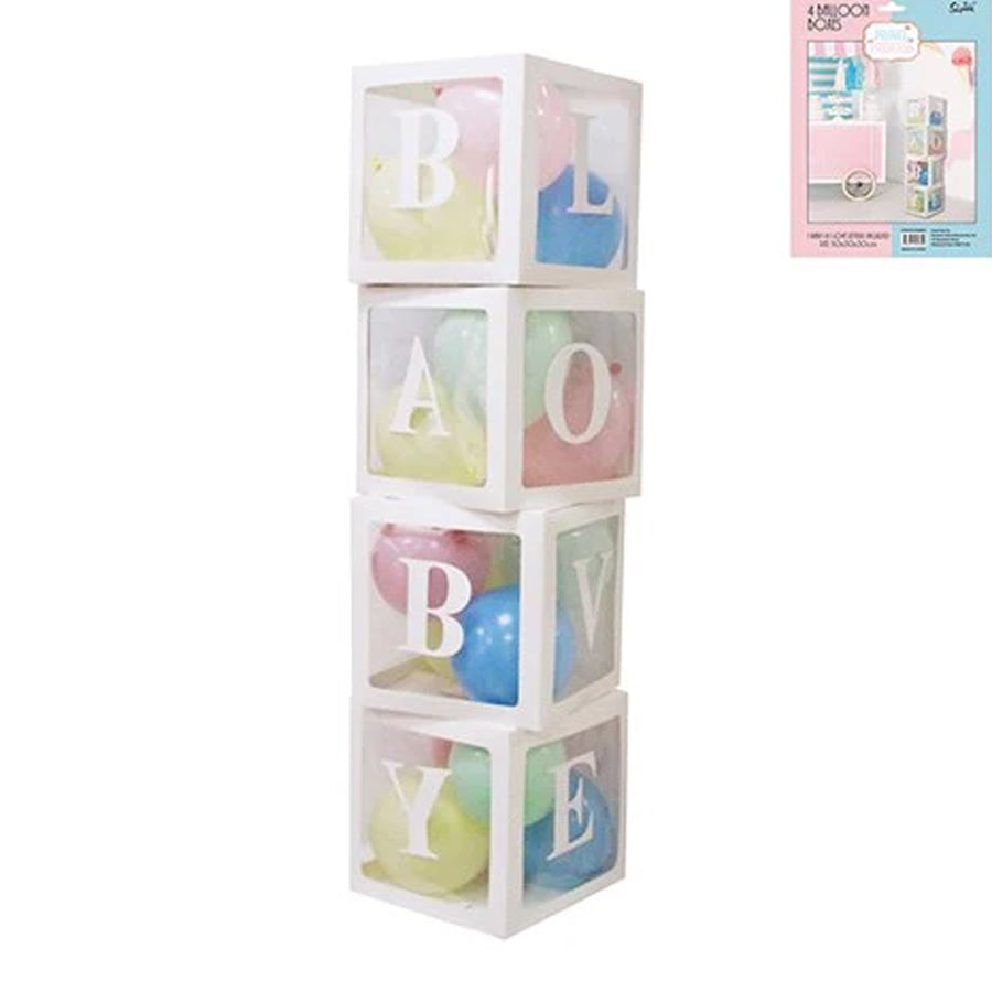 PK4 WHITE BALLOON BOXES W/ BABY &amp; LOVE STICKERS-BOX SIZE 30X30X30CM