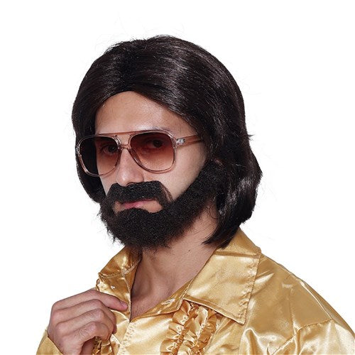 MALE 70S DISCO WIG AND MOUSTACHE