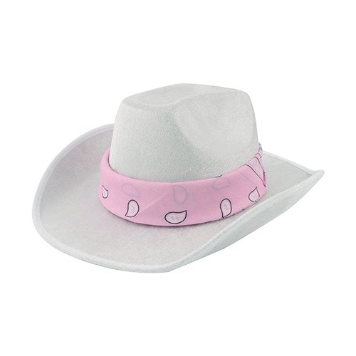 Pink Bandana on White Cowgirl Hat