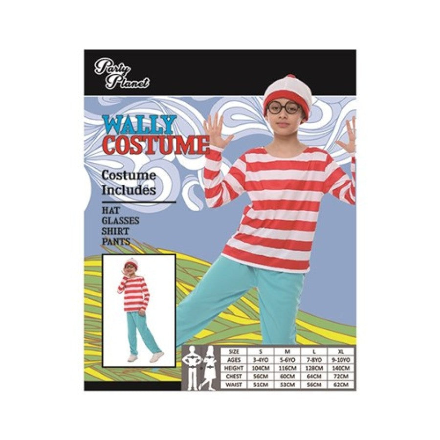 LARGE WALLY RED AND WHITE STRIPED COSTUME-INCLUDES HAT, GLASSES, SHIRT PANTS