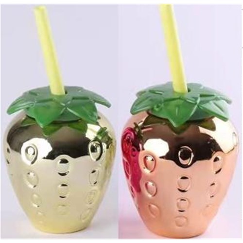 2A METALLIC STRAWBERRY CUPS W/STRAW