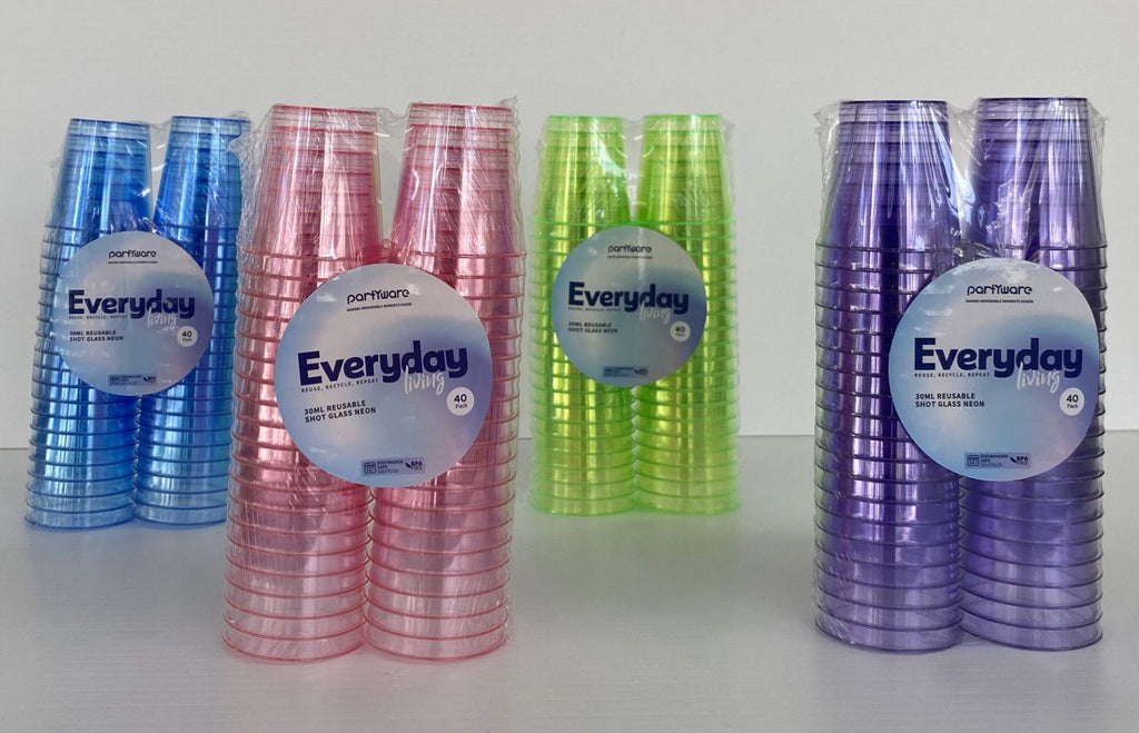 Reusable Shot Glass Neon 30ml Pk40